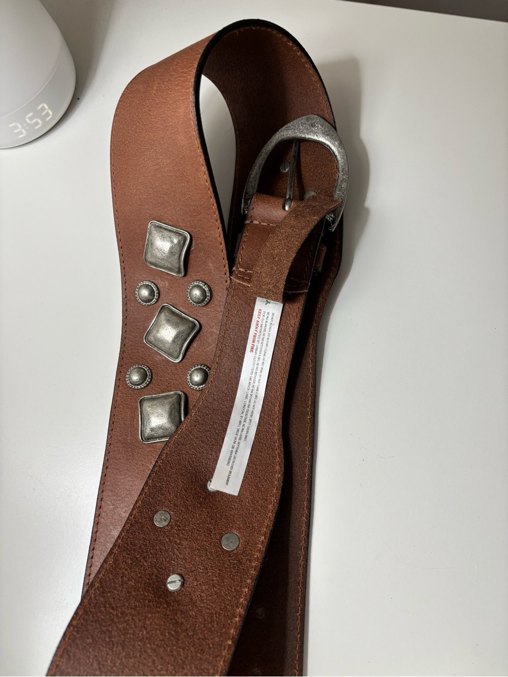 Free People Brown Studded Leather Belt with Silver Accents